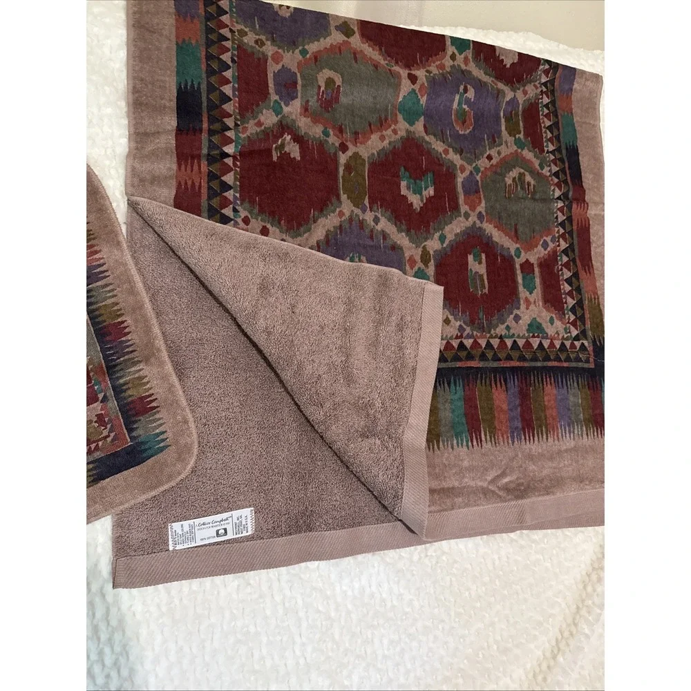 Vintage 1981 Martex Collier Campbell Bath Towel  + Hand Towel Southwestern Aztec